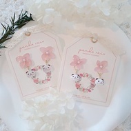 原創Mellow Rose玫瑰柔粉色繡球永生花熊貓耳環磨砂半透/霧面白色