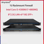 Anyrevo 1U Rackmount Router 8x2.5G LAN with  6*10G SFP+ Intel Core  I5-4300M I7-4800MQ Network Appli