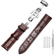 Genuine Calfskin Leather Watch Band,Alligator Grain Deployment Butterfly Buckle Replacement Strap fo