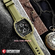 [Original] Expedition E6782 MCRGNBA Tonneau Chronograph Men's Watch with Black Dial Green FKM Rubber Strap