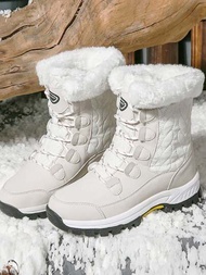 女冬季戶外靴,加厚保暖毛皮襯裡,防水防滑,高筒設計,適合滑雪和雪地旅行
