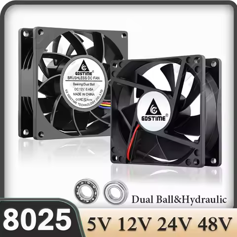 Gdstime 8025 2Pin 48V Cooling Fan DC 5V 12V 24V 80mm Dual Ball USB Axial Fan 80x80x25mm 8CM Brushles