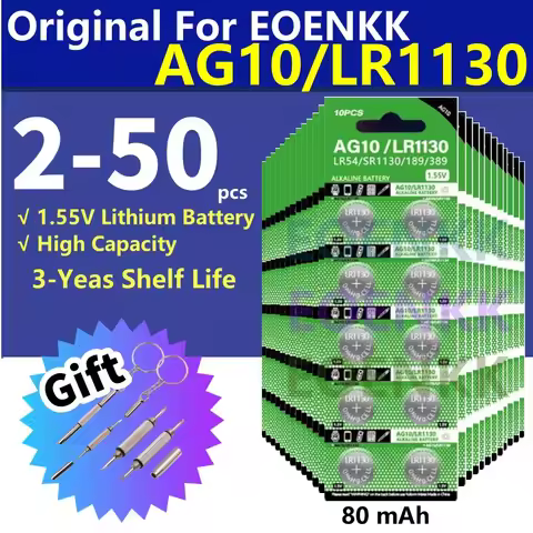 High Capacity 2-50pcs AG10 LR1130 Batteries LR1130 LR54 SR1130 1.55v Button Cell Coin Battery for Wa