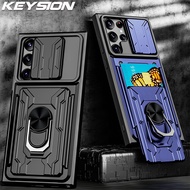 KEYSION Shockproof Case for Samsung S22 Ultra 5G S21 FE S20+ Plus Card bag Camera Protection Ring Phone Cover for Galaxy Note 20