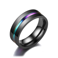 Black Band Ring With Rainbow Color Inlay Stainless Steel Trendy Men Daily Jewelry