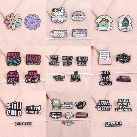 3-7pcs/set Funny Quotes Enamel Pins Spanish Proverbs Inspirational Quote Music Album Brooch Lapel Ba