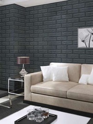 10入組3d自粘防水防霉牆貼,適用於客廳、浴室、廚房、臥室、戶外花園壁紙diy裝飾,現代化矩形塑料陶瓷磁磚,安裝簡單且可清洗