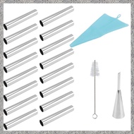 19Piece Cannoli Tubes Forms Set  Cream Horn Danish Pastry Mold for Shell Cream Roll