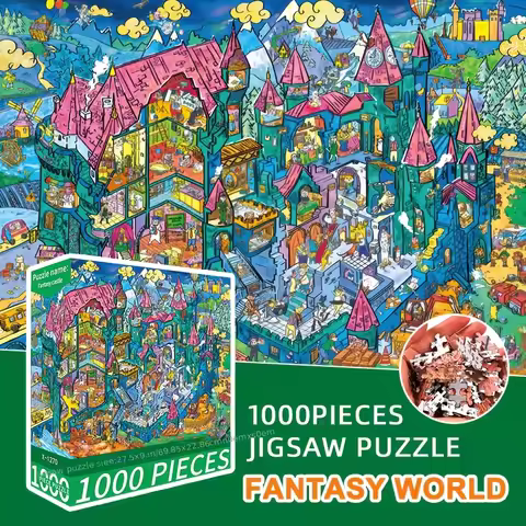 Cartoon 1000-Piece Jigsaw Puzzle 'Bustling Castle' for Adults Landscape Enthusiasts Puzzle Fans 27.5
