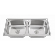 Global House CROWN อ่างล้างจาน 2 หลุมไม่มีที่พัก 100x50x22.5 ซม. SG10050B1 รับประกันของเเท้