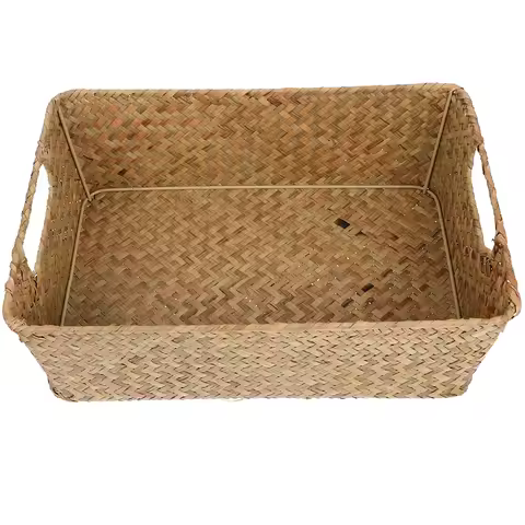 Hemoton Natural Rattan Storage Basket Handle Rectangular Woven Bread Basket Fruit Container Snack ga