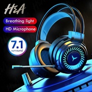 Virtual Surround 7.1 RGB USB Wired Gaming Headset 2 Jack 3.5 mm, Deep Noise Cancelling Bass Wired Ga