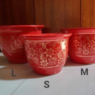 Pot Keramik Import Besar Merah Bunga Emas - S Monalisa3300