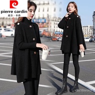 YQ Pierre Cardin（pierre cardin）2023New Korean Style Small Bat Sleeved Woolen Coat Black Cape Coat Women's Autumn and Win