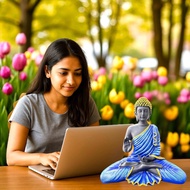 🧘‍♂️ Elegant Buddha Statue – Meditation Pose | Blue & Gold Design