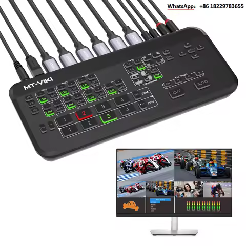 Video Mixer Switcher Live Streaming 4-Channel, MT-VIKI 4 Way Multi Video Switcher Broadcast Live Str