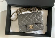 CHANEL 22A 灰色 方胖子 MINI SQUARE 17cm classic flap cf17 cf 高級手工坊 anthracite gray grey charcoal ghw