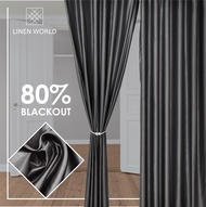 【 LANGSIR RAYA 𝟐𝟎𝟐𝟒 】Ready Made Curtain !!! Siap Jahit Langsir Warna DARK GREY Polyester Satin 80% Blackout Kain Tebal Curtain - (Free Hook &amp; Ring) #Sliding Door #Window Panel #Pintu Bilik