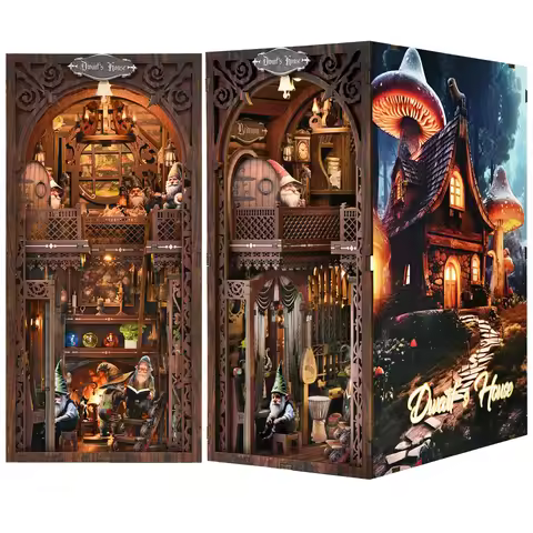 Book Nook Kit Seven Dwarfs DIY Wooden Puzzle Snow White Grimms' Fairy Tales Bookshelf Dollhouse Book
