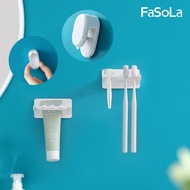 FaSoLa 免打孔3合1多用途壁掛牙膏夾 牙刷收納架-自動翻蓋牙刷架