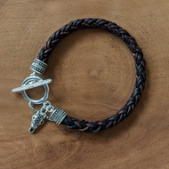 8m圓形皮繩編織 民俗風皮手環 深棕色