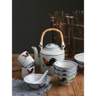 中式復古懷舊陶瓷茶壺大容量涼水壺竹花水壺提梁壺泡茶耐高溫家用