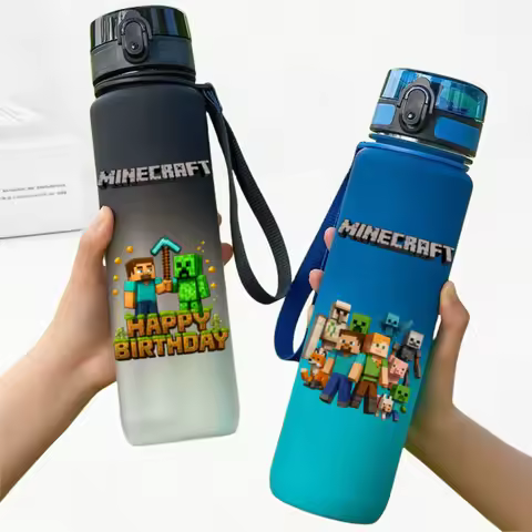 650ML Minecraft Sports Water Bottle LeakProof Plastic Cup Fitness Outdoor Shaker Drink Bottle Travel