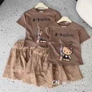 Shirt and skirt set, lady's skirt set, printed zip top set with embossed floral lace skirt K87