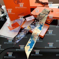 新款 絲巾 Hermès 愛馬仕 Hermes新款Twilly絲巾飄帶藍白漸變底色搭配星星和熊圖案7 認準hkpowerbuy.賣家 禮物 情人節 方巾 圍巾
