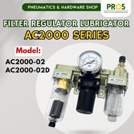 AC2000-02 | AC2000-02D 1/4" Pneumatic Air Pressure Filter Regulator Lubricator (FRL) Water Separator