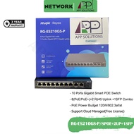 REYEE Switch(สวิตซ์ฮับ)Port Gigabit 8POE+2Uplink+1SFP รุ่นRG-ES210GS-P(ประกัน3ปี)-APP Solution