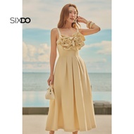 SIXDO 3D Flower Linen Flared Dress (Cream 3D Flower Linen Flared Dress)