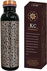 KC Pure Copper Designer Water Bottle with Advanced Leak Proof Protection and Joint Less, Ayurveda and Yoga Health Benefits. (1000ml, 1Unit) With Antique Look