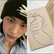 Daisy hyunjin stray kids white and black beads necklace boho bohemian choker korea
