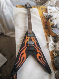 1997 ESP JH-1เจมส์เฮตฟีลด์ "Hot Rod" Flames Guitar กีตาร์มืออาชีพบิน V กีตาร์ไฟฟ้าสีแดง