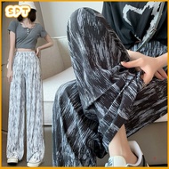 Ice Silk Baggy Flowy Pants Women Tie Dye Straight Cut Wide Leg Loose Casual High Waist Slack Pants W