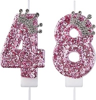 VSHILI 48 84 Birthday Candles, 48th 84th Cake Candles, Pink Birthday Number 48 84 Candles Cake Toppe