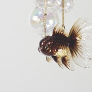 黑色泰獅金魚可愛靈動耳環耳夾 獨立設計 小動物可愛個性創意飾品