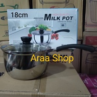 Pan Stainless Steelmie with Glass Lid 16cm 18cm 20cm Milk Pot Sauce Pan Stainless Steel Glass Lid 16