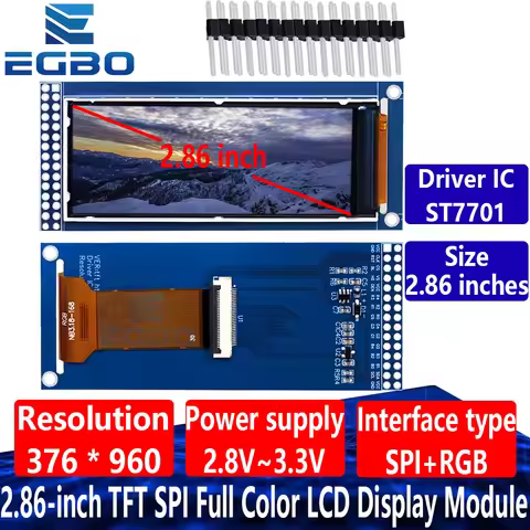 2.86-inch, 2.8-3.3V, 376Γ960 Resolution, ST7701 Chip, TFT SPI Full Color LCD Display Module for Ardu