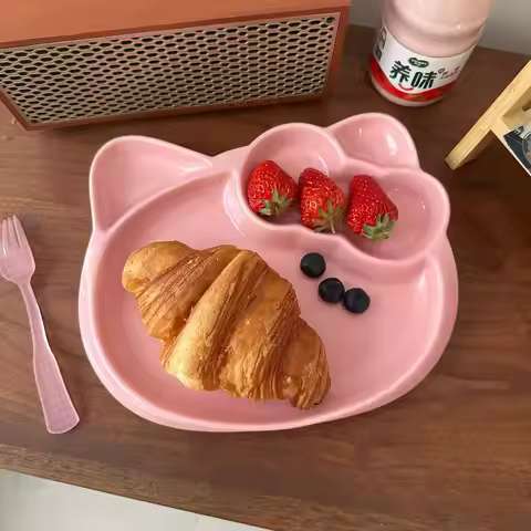 Sanrio Hellokitty Cute cartoon cat ceramic creative divided tableware high-looking breakfast fruit s