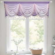 Solid Blue Purple Two Layers Crossed Sheer Swag Curtain Valance with Beads Elegant Treatment Waterfall Valances Curtain Topper Victorian Drapes Rod Pocket