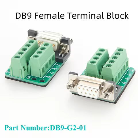 DB9 Female Breakout Board Connector D-sub 9Pin 2-Row Solderless PCB Terminal Block Din Rail Mount Wi