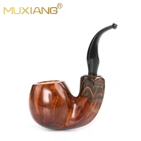 Briar wood pipe, Hungarian big curved pipe, curved handle vulcanized rubber pipe mouth, solid wood p