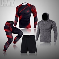 4 Pcs Men's Compression Sportswear Suit Gym Tights Training Jersey Workout Jogging Sport Running Set Rashguard Tracksuit For Men