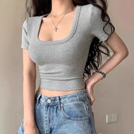 t shirt woman American Low-U Neck Summer T-shirt for Women - Slim-Fit & Breathable Fabric