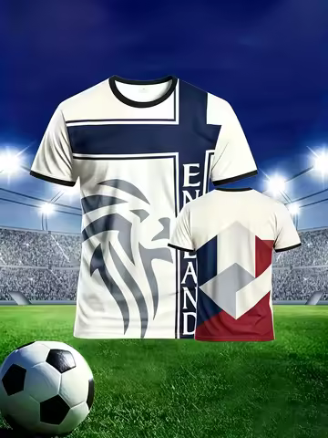 Men England Soccer Jersey T‑Shirt Lion Graphic ENGLAND Vertical Letter Short Sleeve Football Support