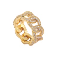 Hip Hop Ring Cuban Chain Hollow Men's Ring Full Zircon Personality Trendy Hip Hop