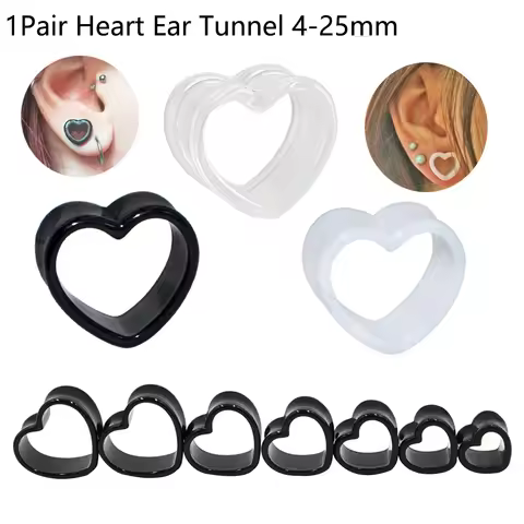 4mm--25mm Pair Black & White Love Heart Acrylic Flesh Tunnel Plug Jewelry Body Piercing Stretcher Ex