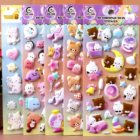 Single Pc Soft Squishy Fidget Sticker - Animal Themed Bear Rabbit Unicorn Cat Ocean Decor for Childr